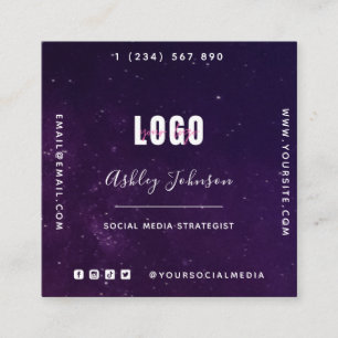 Deep Lila Galaxy Space Universe QR Code & Logo Quadratische Visitenkarte