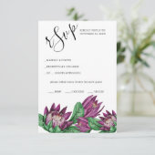 Deep Lila King Protea RSVP Karte (Stehend Vorderseite)
