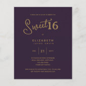Deep Lila SWEET 16 Moderne Elegant Gold Geburtstag (Vorderseite)