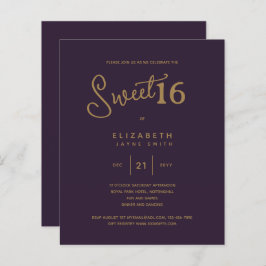Deep Lila SWEET 16 Moderne Elegant Gold Geburtstag
