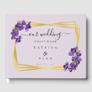 Deep Lila Violets Lavender Wedding Guest Book Gästebuch
