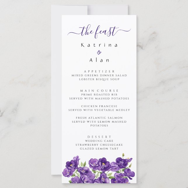Deep Lila Violets Menu (Vorderseite)