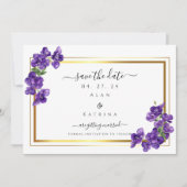 Deep Lila Violets Save the Date Card (Vorderseite)