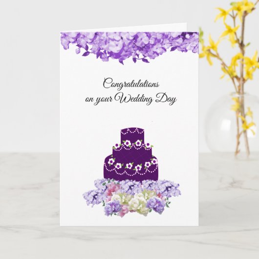 Deep Lila Wedding Cake Congratulation Card Karte (Gelbe Blume)
