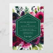 Deep Magenta Botanical Romance Wedding Einladung (Vorne/Hinten)