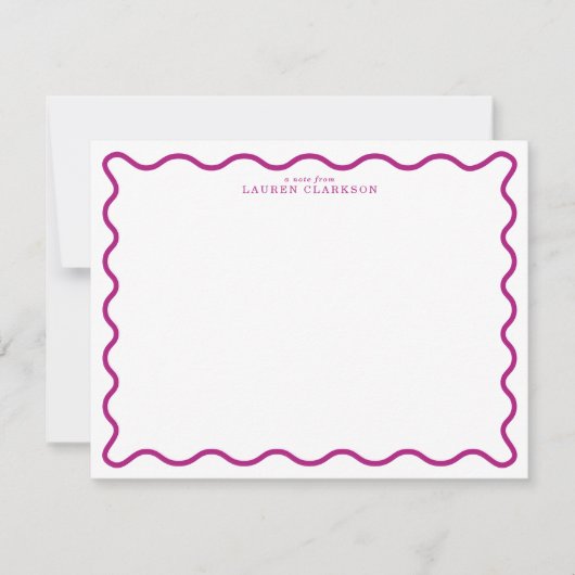 Deep Magenta Modern Wavy Border Note Card Einladung (Vorderseite)