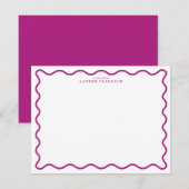 Deep Magenta Modern Wavy Border Note Card Einladung (Vorne/Hinten)