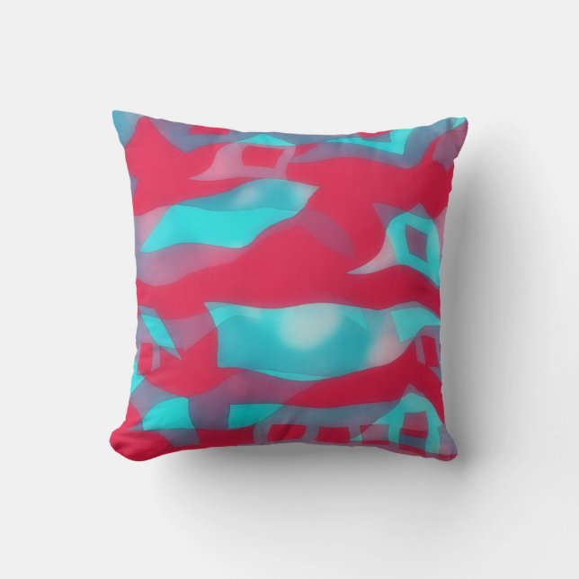 Deep Magenta Pink und Aqua Blue Funky Pillow Kissen (Vorderseite)