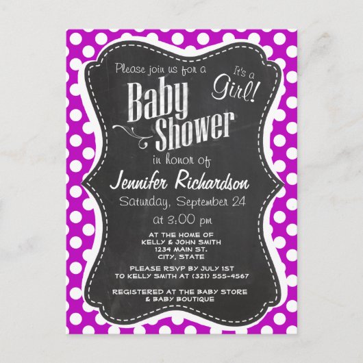 Deep Magenta Polka Dots; Chalkboard-Look Postkarte (Vorderseite)