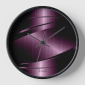 Deep Magenta Red Metallic Geometric Textur Uhr (Vorderseite)