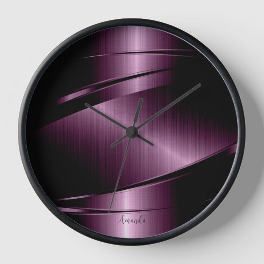 Deep Magenta Red Metallic Geometric Textur Uhr (Vorderseite)