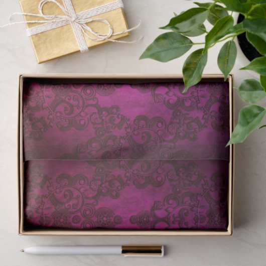 Deep Majenta Damask Seidenpapier (Geschenk)