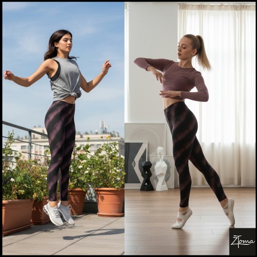 Deep Mauve Black Diagonal Tufted Stripe Leggings