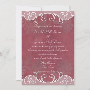Deep Mauve Embossed Rose Wedites Einladungen