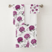Deep Mauve flowers modern decorative bathroom bath Badhandtuch Set (Insitu)