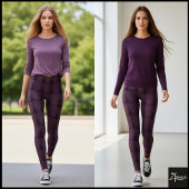 Deep Mauve Tufted Glitch Grid Pattern Leggings