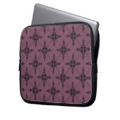 Deep Mauve und Black Damask Muster Laptopschutzhülle (Vorderseite Links)