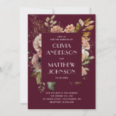 Deep Merlot Wedding | Floral Burgundy Plum QR Code Einladung (Vorderseite)