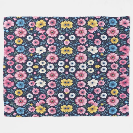 Deep Mitternacht Blumengarten Muster Sherpa Blanke Fleecedecke (Vorderseite (Horizontal))