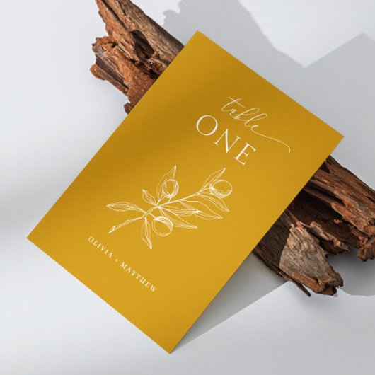Deep Mustard Yellow Olive Wedding | Eleganter Fall Tischnummer