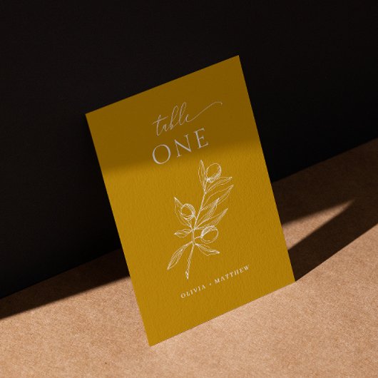 Deep Mustard Yellow Olive Wedding | Eleganter Fall Tischnummer