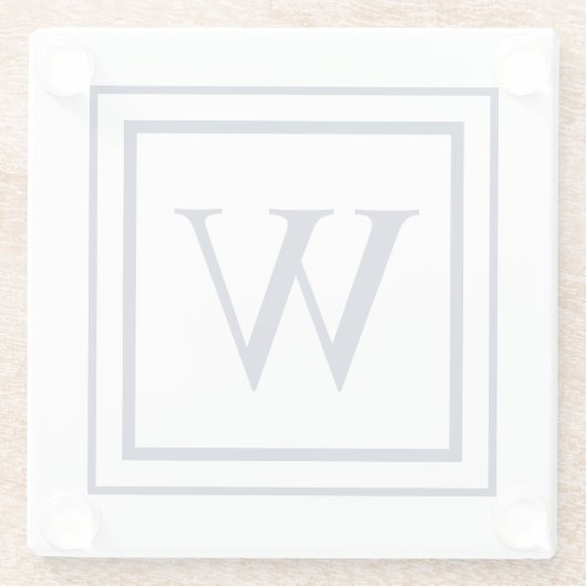 Deep Navy And White Square Border Monogram  Glasuntersetzer (Rückseite)