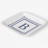 Deep Navy And White Square Border Monogram Pappteller (Gewinkelt)