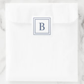 Deep Navy And White Square Border Monogram Quadratischer Aufkleber (Tasche)