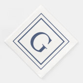 Deep Navy And White Square Border Monogram  Serviette (Ecke)