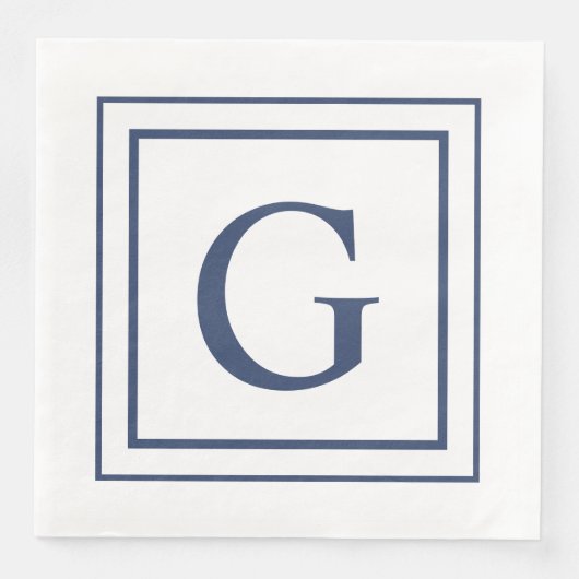 Deep Navy And White Square Border Monogram  Serviette (Vorderseite)