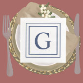 Deep Navy And White Square Border Monogram  Serviette