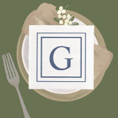 Deep Navy And White Square Border Monogram  Serviette