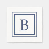 Deep Navy And White Square Border Monogram Serviette (Vorderseite)