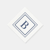Deep Navy And White Square Border Monogram Serviette (Ecke)