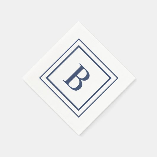Deep Navy And White Square Border Monogram  Serviette (Ecke)