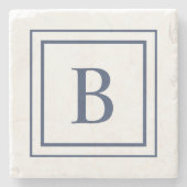 Deep Navy And White Square Border Monogram  Steinuntersetzer (Vorderseite)