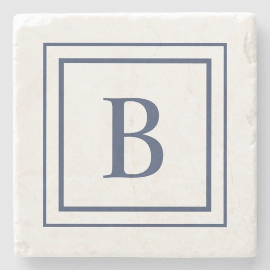 Deep Navy And White Square Border Monogram  Steinuntersetzer (Vorderseite)