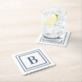 Deep Navy And White Square Border Monogram  Untersetzer (Vor Ort)