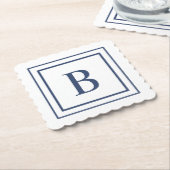Deep Navy And White Square Border Monogram  Untersetzer (angewinkelt)