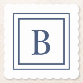 Deep Navy And White Square Border Monogram  Untersetzer (Vorderseite)