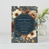 Deep Navy Autumn Bloom Wedding Einladung (Stehend Vorderseite)
