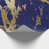 Deep Navy Blue Gold Marble Shiny Glam Geschenkpapier (Ecke)