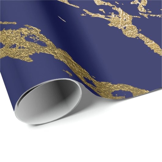 Deep Navy Blue Gold Marble Shiny Glam Geschenkpapier (Rolleneckpunkt)