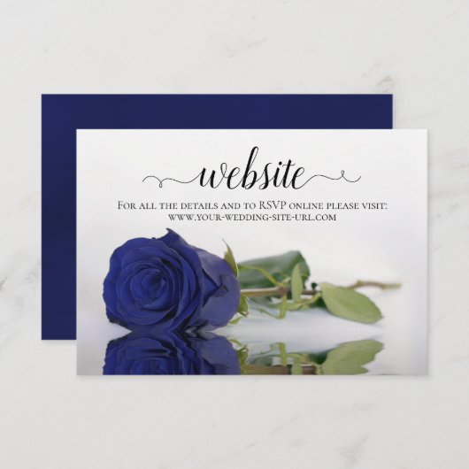 Deep Navy Blue Rose Elegante Wedding Website Begleitkarte (Vorne/Hinten)