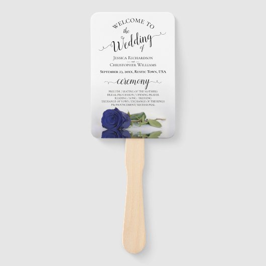 Deep Navy Blue Rose Elegantes Hochzeitsprogramm Fächer (Vorderseite)
