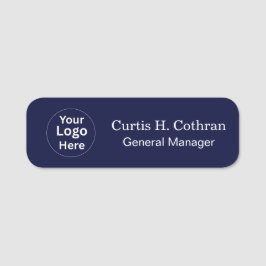 Deep Navy Blue & White Name Tag Design Namensschild