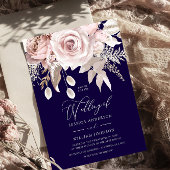 Deep Navy & Blush Designer Dusty Rose Wedding Einladung