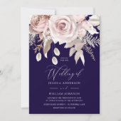Deep Navy & Blush Designer Dusty Rose Wedding Einladung (Vorderseite)