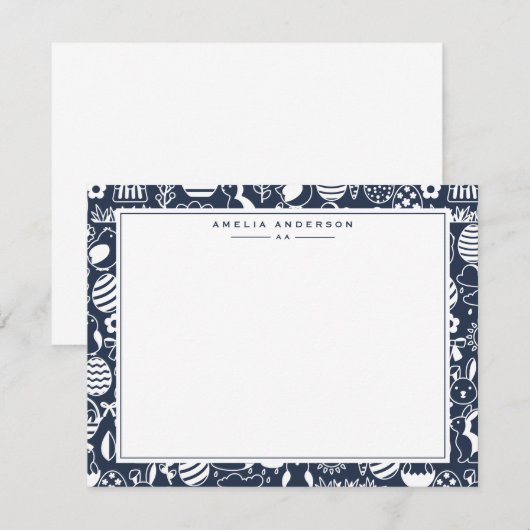 Deep Navy Easter Egg Frame Note Card Einladung (Vorne/Hinten)
