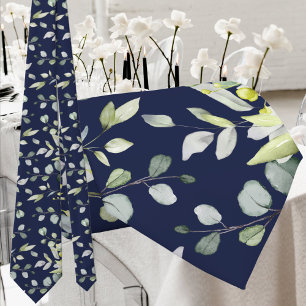 Deep Navy Eucalyptus Greenery Wedding Neck Tie Krawatte